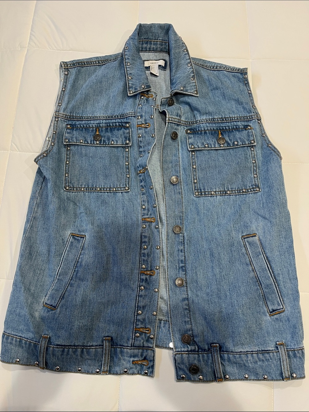 Forever 21 Studded Light Blue Sleeveless Denim Vest